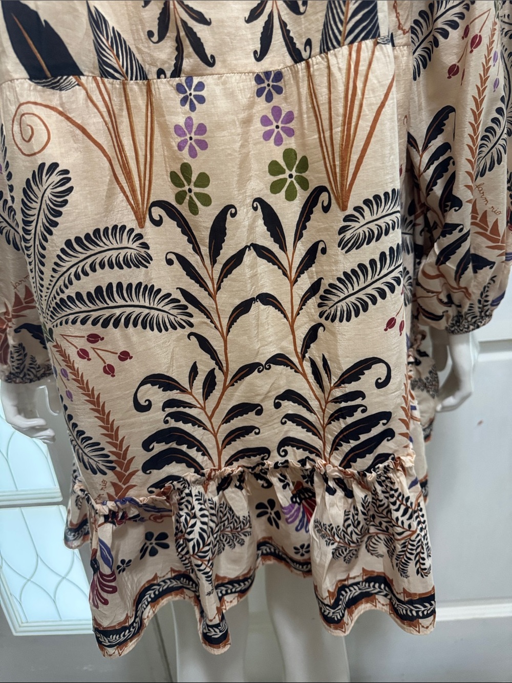 Farm Rio Cotton Classic Nature Mini Dress Boho Floral Print Size Large - Picture 11 of 16